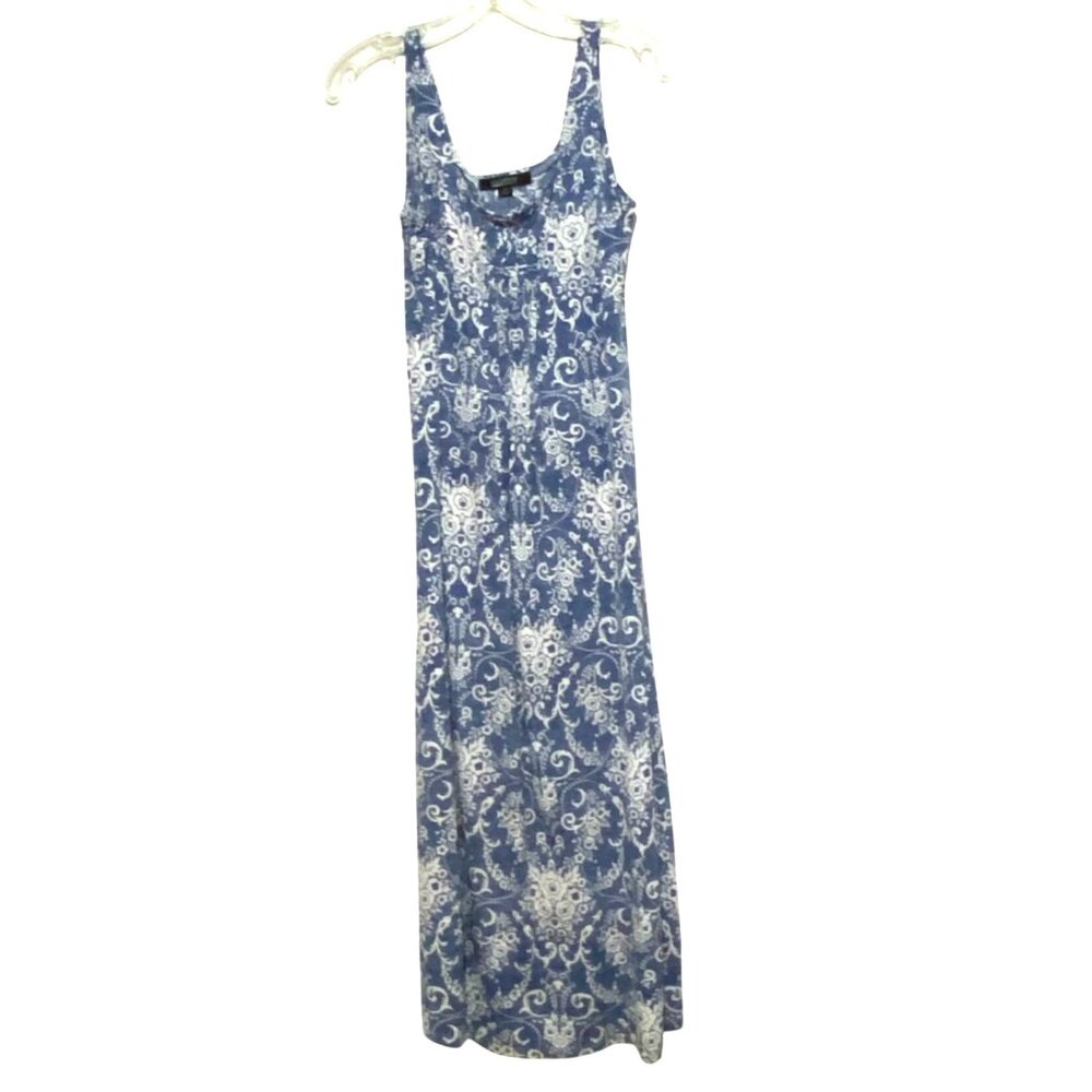 Vtg Glamour Sleeveless Boho Maxi Dress 4P Blue Cruise Romantic Feminine Artsy